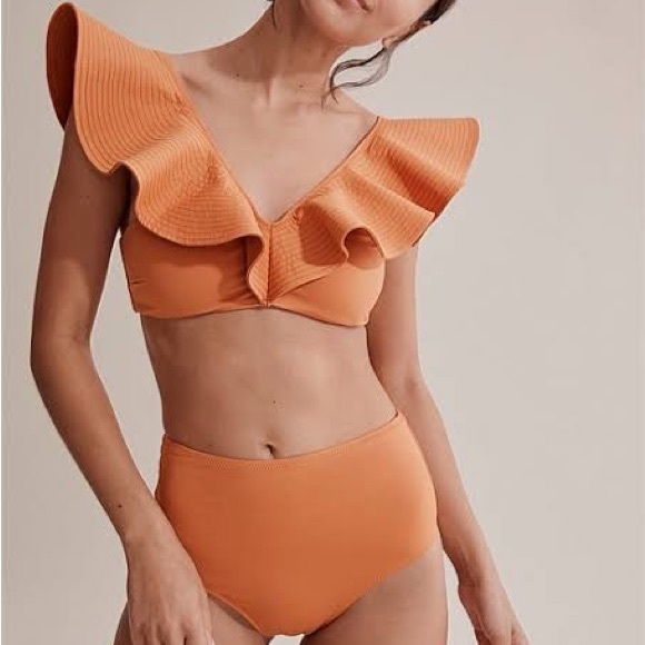 CR ➰ ladies orange ruffle off shoulders bikini top XS - Picture 4 of 8